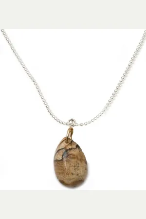 IBIZA MEN MENS JEWELLERY Heren ketting - RVS ballchain jaspis drop