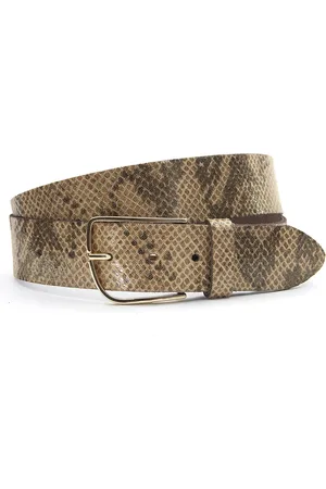 A-zone Dames riem bruin/ brons met slangenprint - dames riem - 4 cm breed - - Echt Leer - Taille: 80cm - Totale lengte riem: 95cm