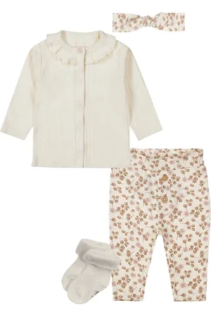 Dirkje Basic Collection - BIO COTTON - Broekje met bloemetjes - Shirt met voorsluiting - Haarbandje -1 paar sokjes - Maat 80