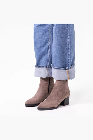 No Stress Dames - Taupe leren enkellaarsjes met hak - Maat 42