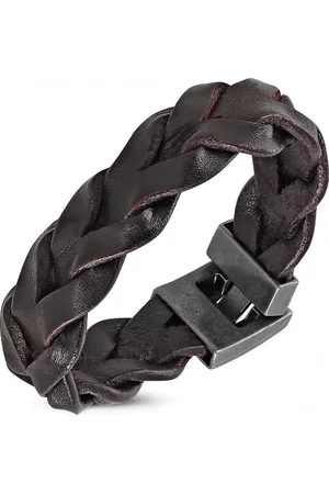 Amanto Armband Djorgen Dark Brown - Leer - Gevlochten - 20mm - 21cm