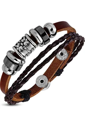 Amanto Armband Feda E - Leer - 316L Staal - Kralen - 15mm - Verstelbaar