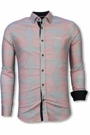 TONY BACKER Italiaanse Overhemden - Slim Fit Overhemd - Blouse Line Pattern - Rood