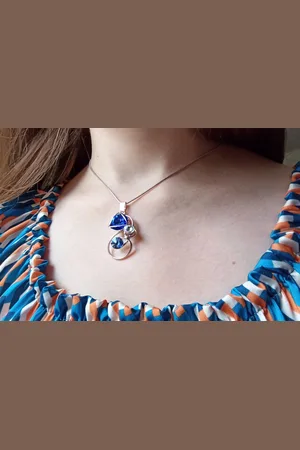 Malù KRIZIA Handgemaakt juweel - Italiaans design met SWAROVSKI ELEMENTS™ Ketting 40 cm - Lengte 4,5 cm - Juweel gemaakt van gerhodineerd materiaal