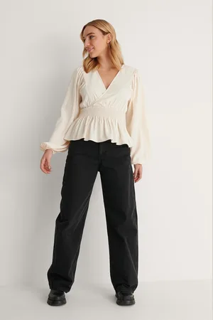 NA-KD Smocked Waist Dames Blouse - Maat 44