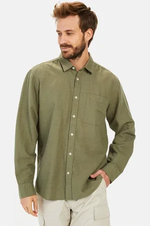 Camel Active Linnen overhemd met lange mouwen en soft-wash afwerking - Maat menswear-XXL - Donker Groen