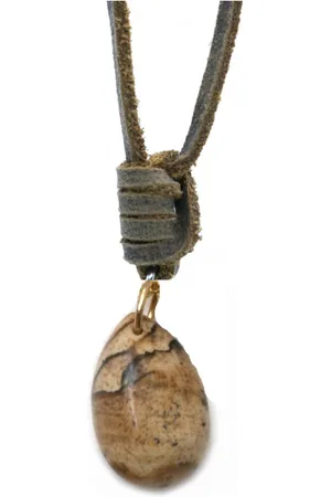 IBIZA MEN MENS JEWELLERY Heren ketting - lerenveter jaspis drop