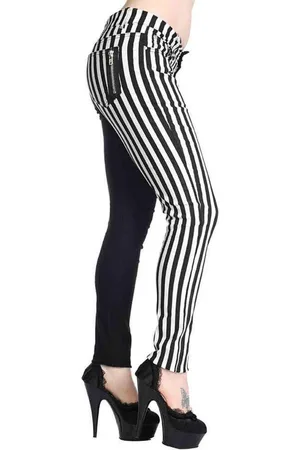 Banned Retro Half Black Half Striped Broek rechte pijpen - 2XL - /Wit