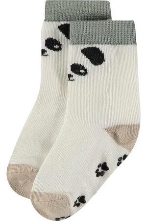 Bamboo Basics Comfortabel & Zijdezacht Harley - Bamboe Baby Sokken (Multipack 2 stuks) - Panda Print - Anti Slip - 0-6 Maanden