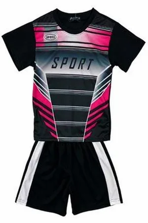 Merkloos Kinder sport set tenue maat 122/128 tweedelig zwart/ t-shirt + korte broek unisex mooie kwaliteit
