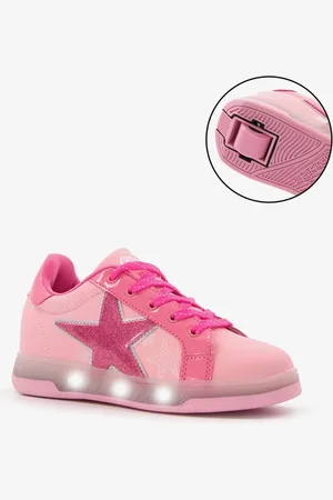 Breezy Rollers Kinder Sneakers met Wieltjes - Lichtroze LED - Schoenen met wieltjes - Rolschoenen - Maat: 36