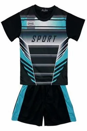 Merkloos Kinder sport set tenue maat 122/128 tweedelig /blauw t-shirt + korte broek unisex mooie kwaliteit