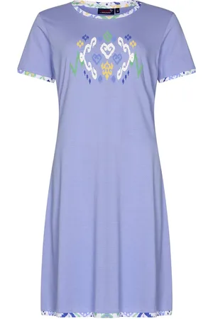 Rebelle Dames Nachthemd - Ikat - Bio Katoen - Lila - Maat 38