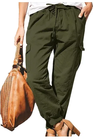 Merkloos Cargo Broek Multi Zakken - Elastische Taille - Elegante Effen Casual Broek - Loose Fit Yoga Broek - Jogging Broek - Sport Broek - Werkkleding - Wandelbroek - Outdoor Broek - XXL-OD groen