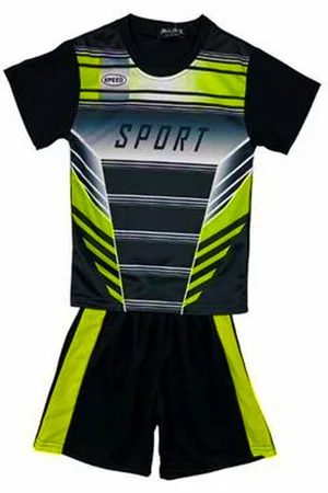 Merkloos Kinder sport set tenue maat 134/140 tweedelig zwart/ t-shirt + korte broek unisex mooie kwaliteit