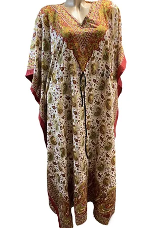 Merkloos Kaftan met aantrekkoord onesize 36-50 donkergroen/donkerrood
