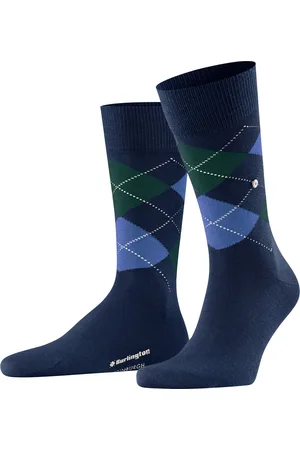 Burlington Edinburgh one-size, met patroon Katoen sokken heren blauw - Maat 46-50