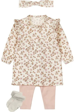 Dirkje Basic Collection - BIO COTTON - Jurkje Offwhite met bloemen - Legging - 1 paar Noppies sokjes - Maat 68