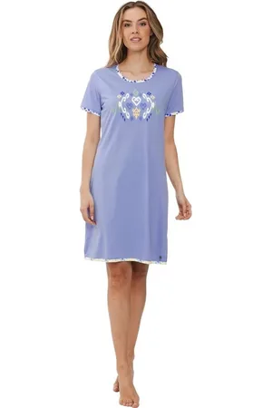 Rebelle Dames Nachthemd - Ikat - Bio Katoen - Lila - Maat 50