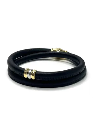 Jolla NIEUW! - dames armband zilver - leer - magneetsluiting - bedels - tweekleurig - Golden Touch