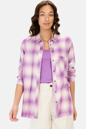 Camel Active Geruite blouse van pure viscose - Maat womenswear-XS - Violet-Wit