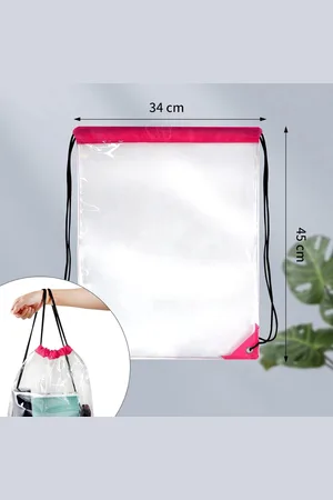 Merkloos Transparante gymtas, rugzak, doorzichtige sportrugzak met trekkoord, voor schoolrugzak, gym, reizen, strandzwemmen (34 x 45 cm), roze
