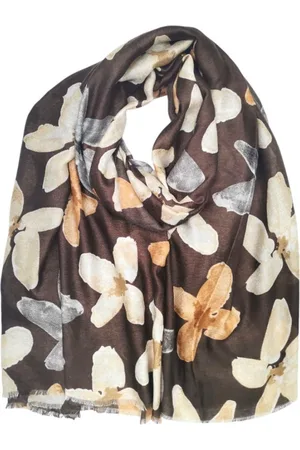 Merkloos Lange dames sjaal Emilia gebloemd motief chocolade donker zwart beige grijs licht chocolade