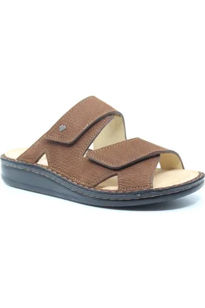 Finn DANZIG-S heren slipper nubuck met klittenband cognac bruin