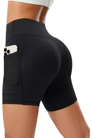 Merkloos Dames Hoge Taille Sportshorts - Met Zakken - Pocket Short - Compressie & Buikcontrole - Atletisch & Fitness - Yoga & Hardlopen - Diepe Zakken - - Maat XL