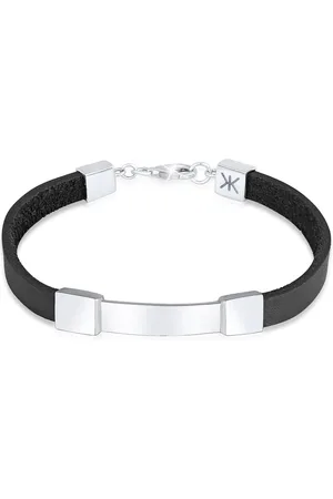 Kuzzoi Heren Armband Heren schild van echt leer Elegant in 925 sterling