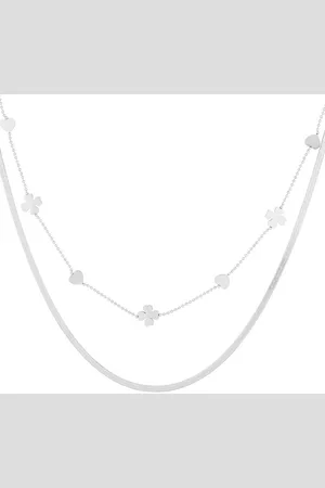 Yehwang Clover Heart - Ketting - Dubbele ketting - Stainless steel - Lengte 40 cm + 5 cm verlenging