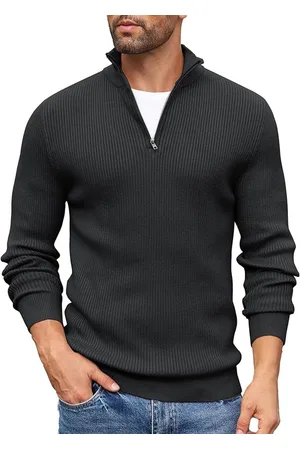 Merkloos Coltrui met rits voor heren, pullover, gebreide trui, wintertrui, sweater met rolkraag, werktrui, warm shirt met lange mouwen