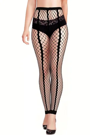 Merkloos Netkousen met hoge taille voor dames - Rekbare netpanty leggings in zwart, maat M