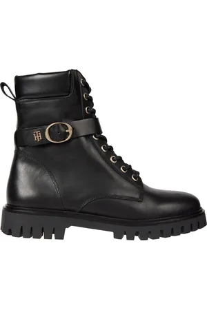 Tommy Hilfiger Chic Zwarte Veterboots Met Rits En Contrastdetails