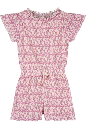 NoNo Zomer jumpsuit meisjes - paars - AOP bloemen, plissee, jersey - Sil