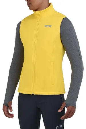 TCA Mannen Flyweight Winddicht Hardloop Fiets Gilet met Ritszakken - Geel, XXL