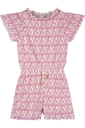 NoNo Zomer jumpsuit meisjes - paars - AOP bloemen, plissee, jersey - Sil