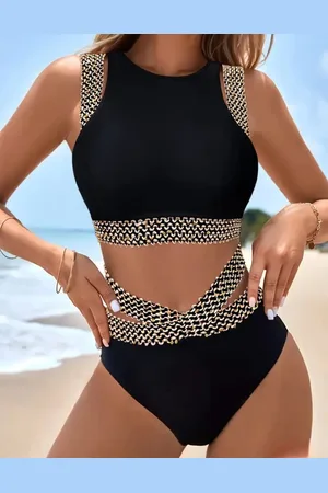 Merkloos Prachtige sexy elegante badpak tankini bikini 2 delig met gouden randen maat M