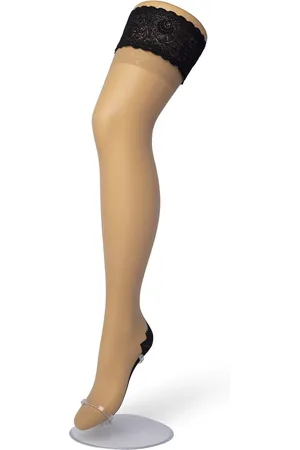 Bonnie Doon Dames Hold Up met Bies maat S/M - Brede Band met Siliconen - Classic Lace Hold Up - Zakt niet af - Bies aan Achterkant - Panty zonder Broekje - Siliconenrand - Blijven Perfect Plakken - Panty Kousen - Huidskleur - Nude - BP201704.2