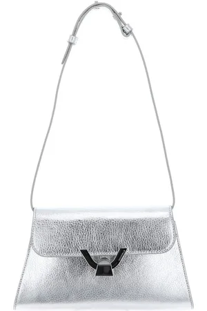 Coccinelle Leren Schoudertas Avondtas Dew Handbag Grained Leather Zilverkleurig