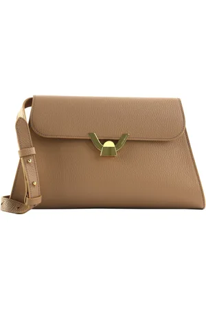 Coccinelle Leren Schoudertas Dorian Handbag Grained Leather Lichtbruin