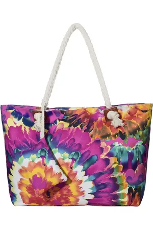 DonDon Strandtas met ritssluiting 58 x 38 x 18 cm verenopdruk shopper schoudertas strandstijl, meerkleurig
