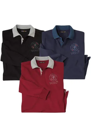 Atlas For Men Set van 3 herenpolos - 60% katoen 40% polyester - lange mouwen - verkrijgbaar in grote maten van M tot 5XL - 4XL