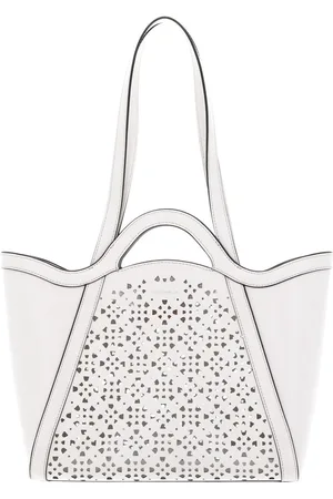 Coccinelle Leren Schoudertas Shopper Amalia Cow Perforation Handbag Crème