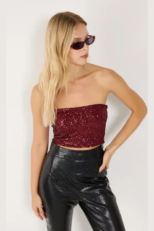 No Matter What Apparel Bustier femme rouge à sequins sans bretelles