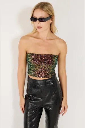 No Matter What Apparel Bustier Femme Sequins Colorés Sans Bretelles