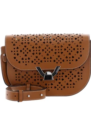 Coccinelle Leren Schoudertas Dew Crossbody Grained Leather Bruine