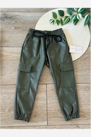 Merkloos Leather look cargo broek