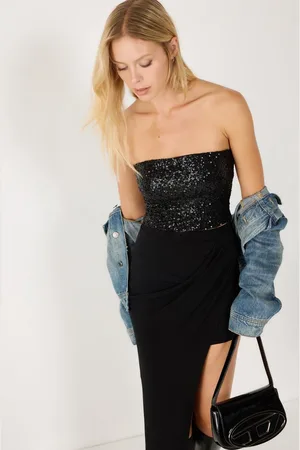 No Matter What Apparel Bustier femme noir à sequins sans bretelles