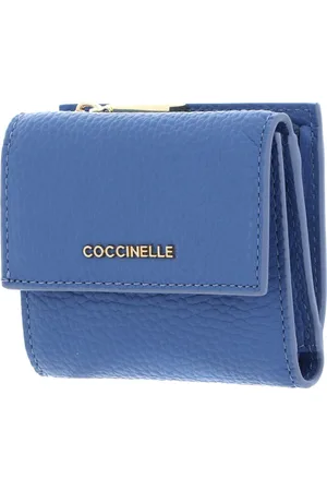 Coccinelle Leren Portemonnee Metallic Soft Wallet Grained Leather Blauw